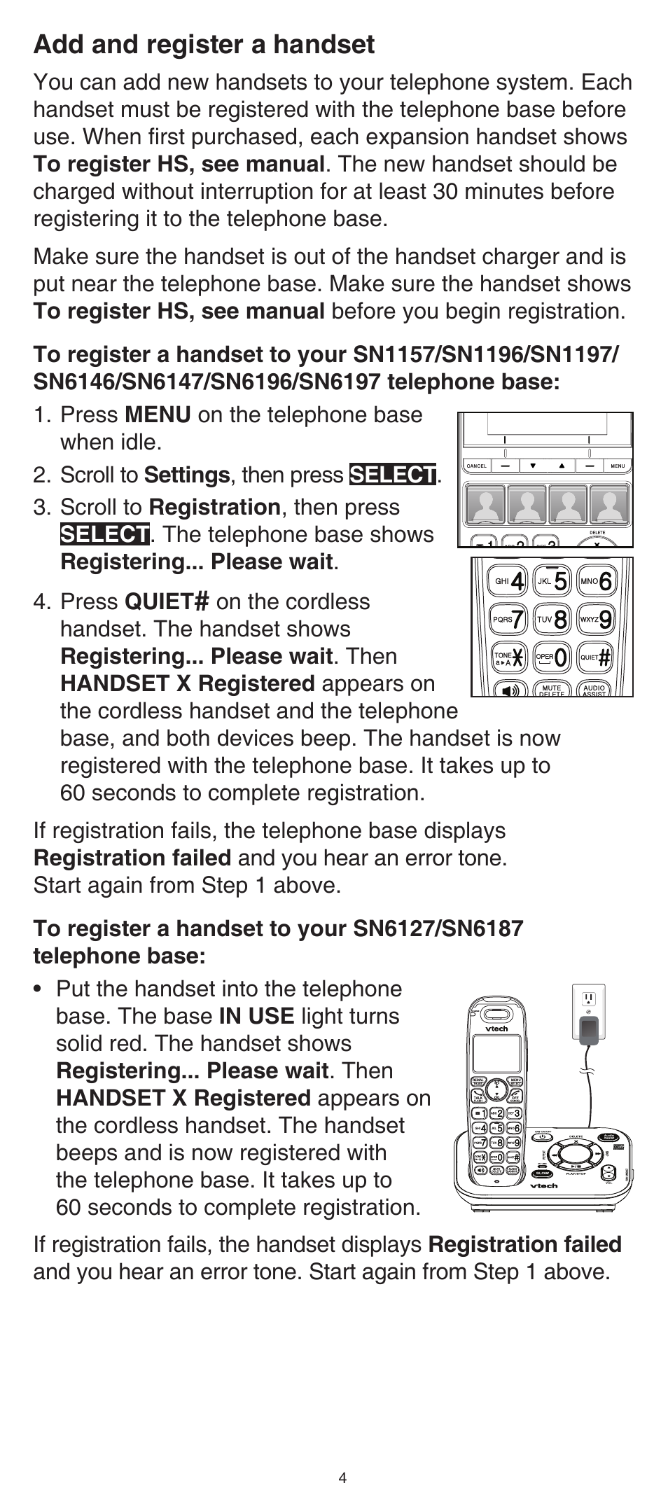 Add and register a handset | VTech SN6107 Manual User Manual | Page 4 / 14