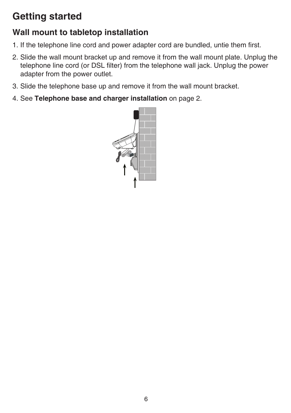 Getting started, Wall mount to tabletop installation | VTech CS6529-4B Manual User Manual | Page 10 / 83