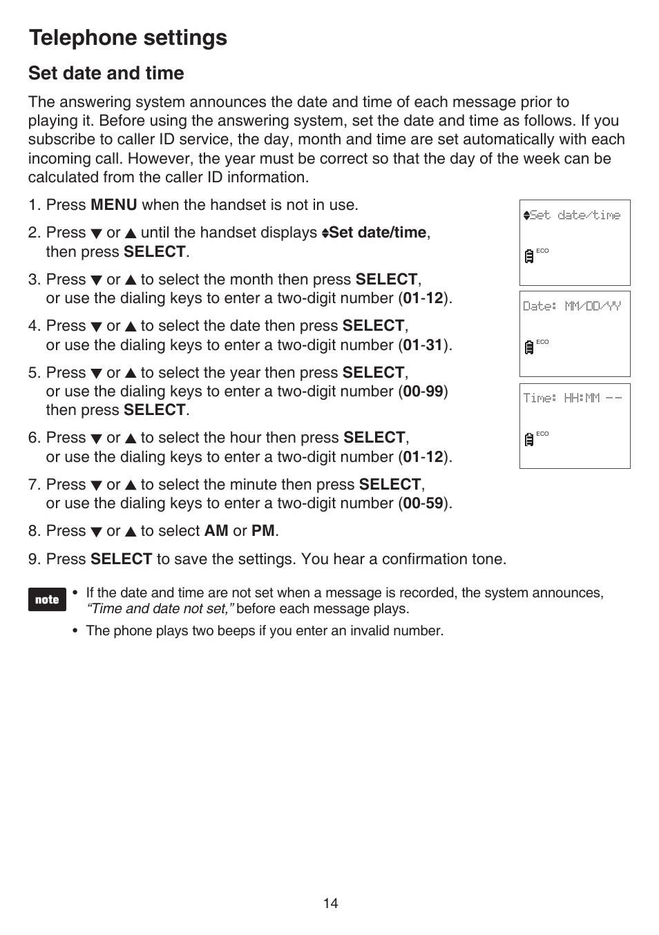 Set date and time, Telephone settings | VTech CS6529-4B Manual User Manual | Page 18 / 83