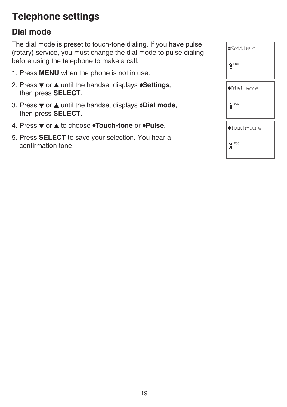 Dial mode, Telephone settings | VTech CS6529-4B Manual User Manual | Page 23 / 83