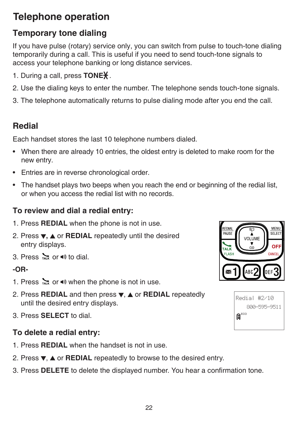 Temporary tone dialing, Redial, Temporary tone dialing redial | Telephone operation | VTech CS6529-4B Manual User Manual | Page 26 / 83