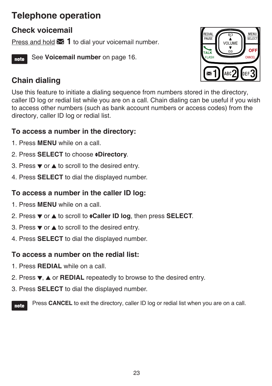 Check voicemail, Chain dialing, Check voicemail chain dialing | Telephone operation | VTech CS6529-4B Manual User Manual | Page 27 / 83