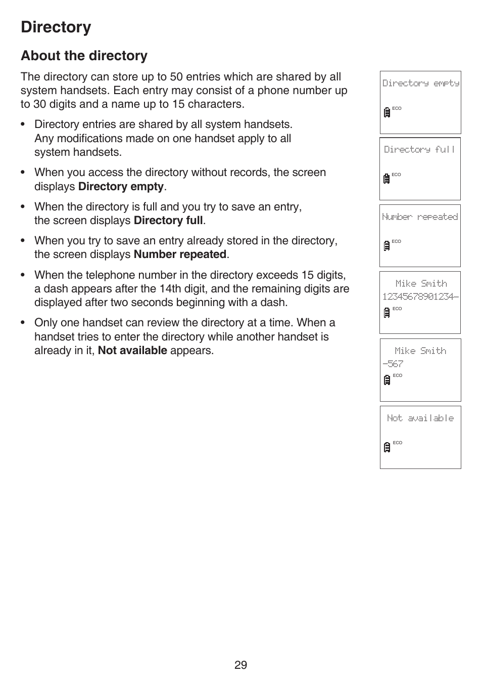 Directory, About the directory | VTech CS6529-4B Manual User Manual | Page 33 / 83