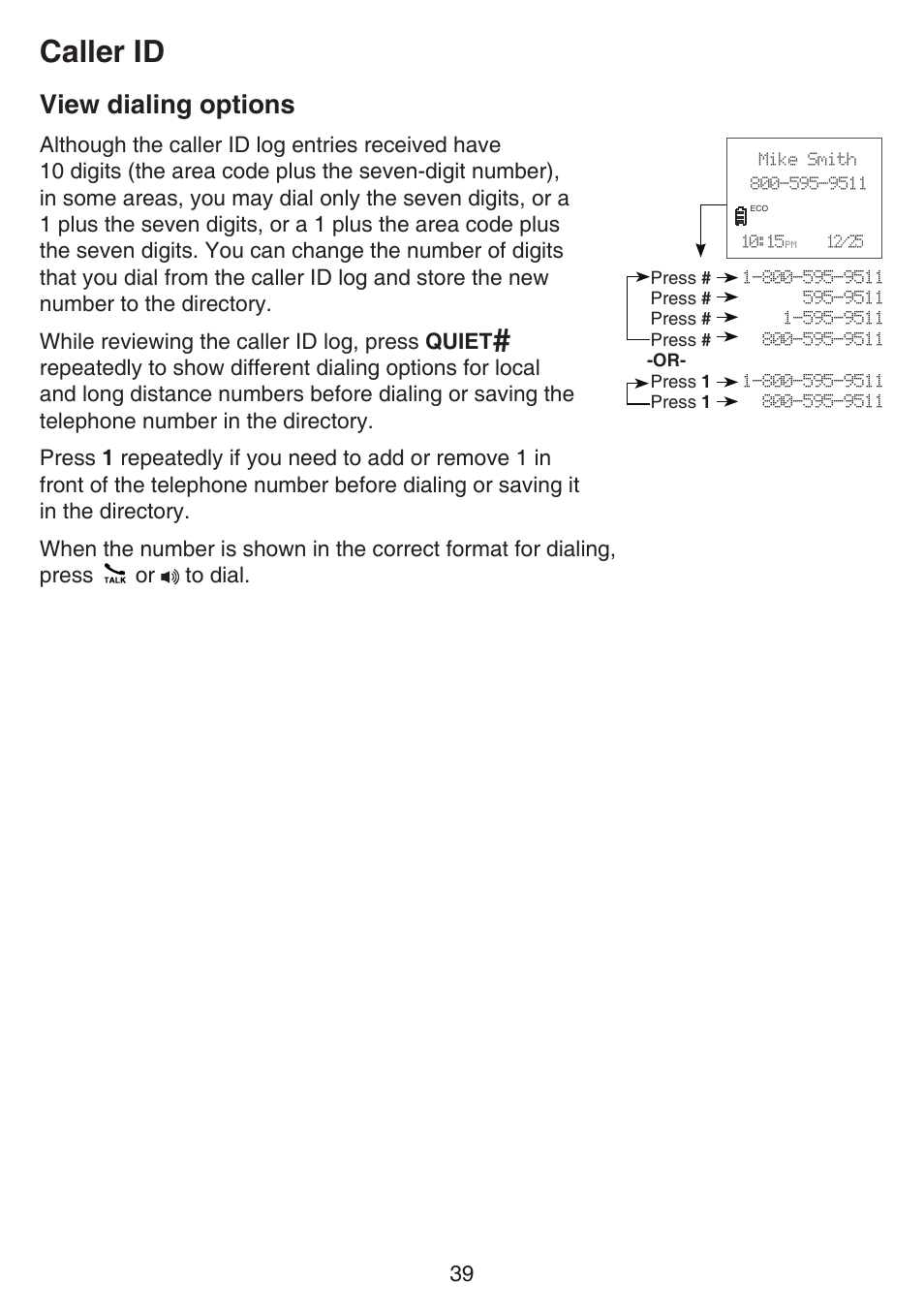 View dialing options, Caller id | VTech CS6529-4B Manual User Manual | Page 43 / 83