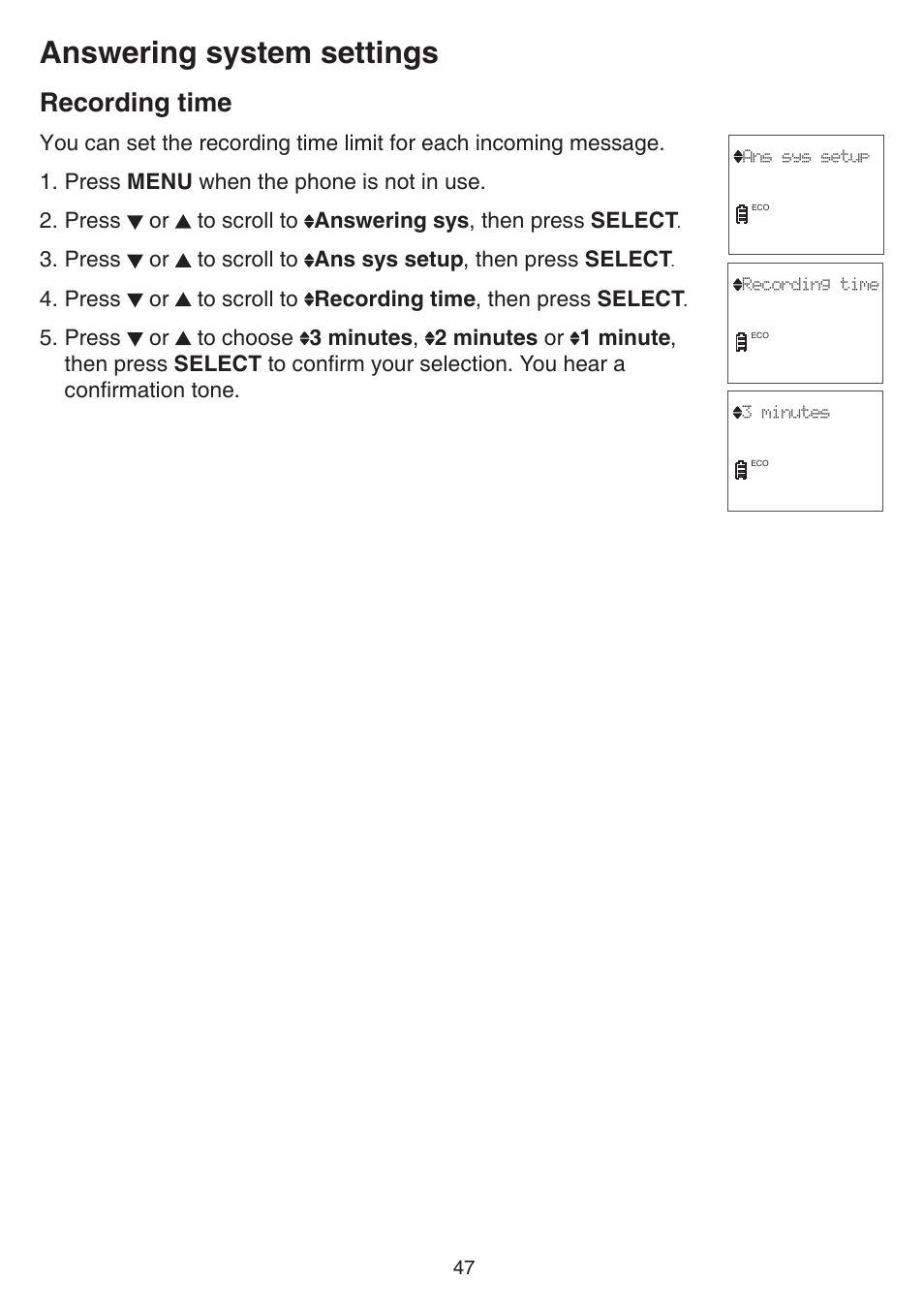 Recording time, Answering system settings | VTech CS6529-4B Manual User Manual | Page 51 / 83