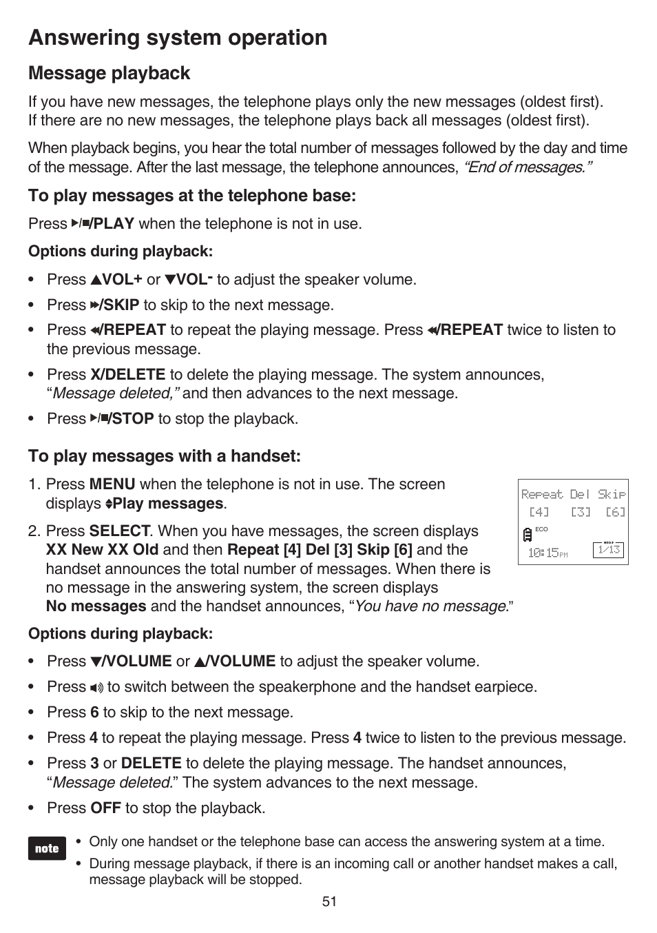 Message playback, Answering system operation | VTech CS6529-4B Manual User Manual | Page 55 / 83