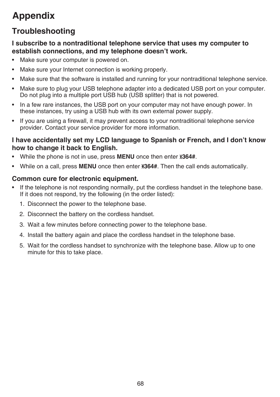 Appendix, Troubleshooting | VTech CS6529-4B Manual User Manual | Page 72 / 83