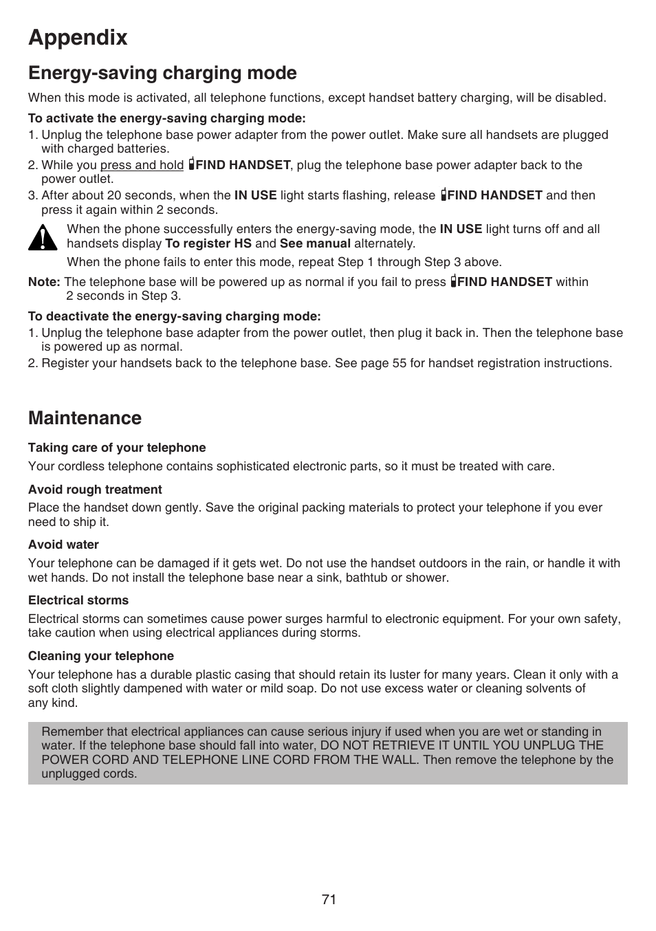 Maintenance, Energy-saving charging mode, Appendix | VTech CS6529-4B Manual User Manual | Page 75 / 83