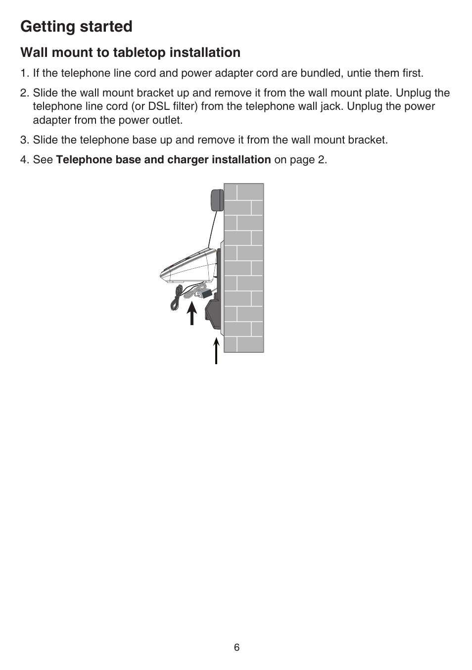 Getting started, Wall mount to tabletop installation | VTech TR27-2013 Manual User Manual | Page 10 / 84