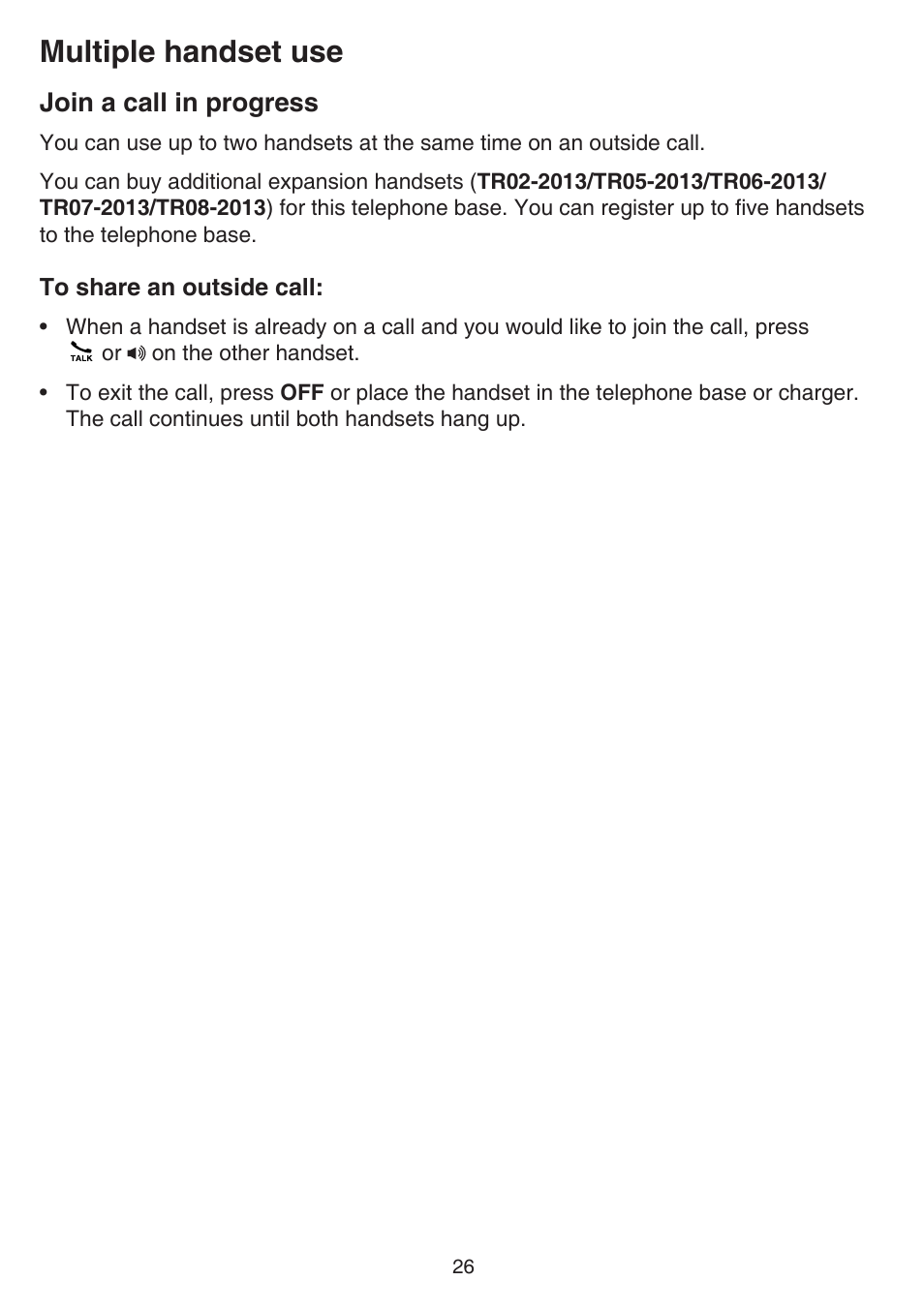 Multiple handset use, Join a call in progress | VTech TR27-2013 Manual User Manual | Page 30 / 84