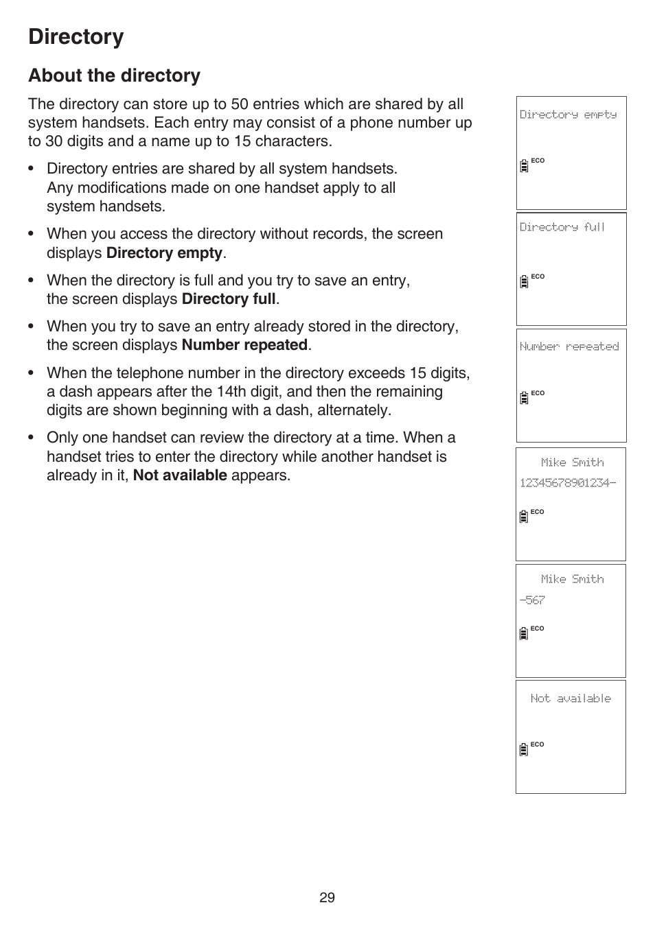 Directory, About the directory | VTech TR27-2013 Manual User Manual | Page 33 / 84