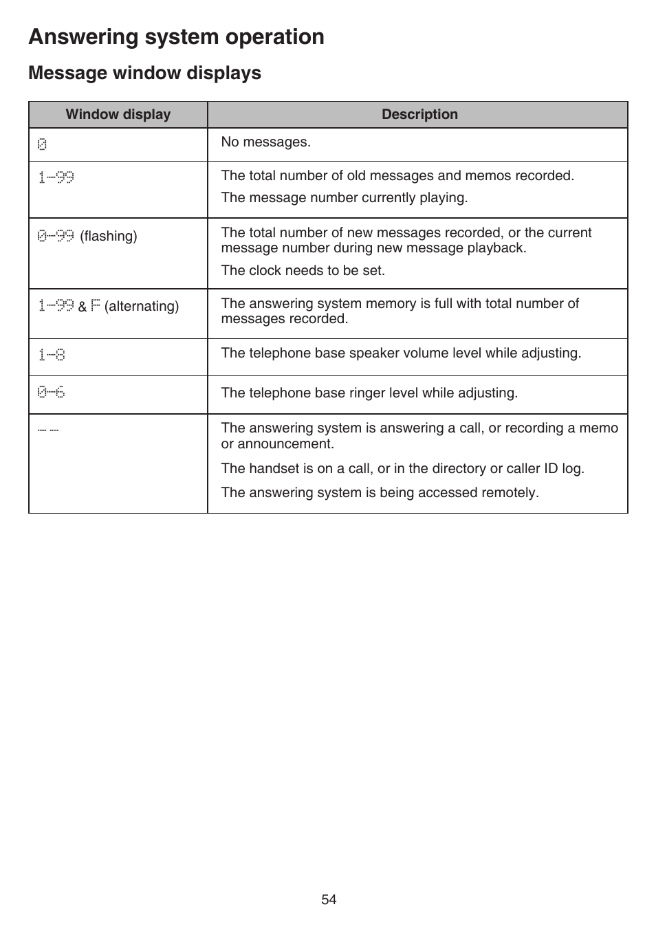 Answering system operation, Message window displays | VTech TR27-2013 Manual User Manual | Page 58 / 84