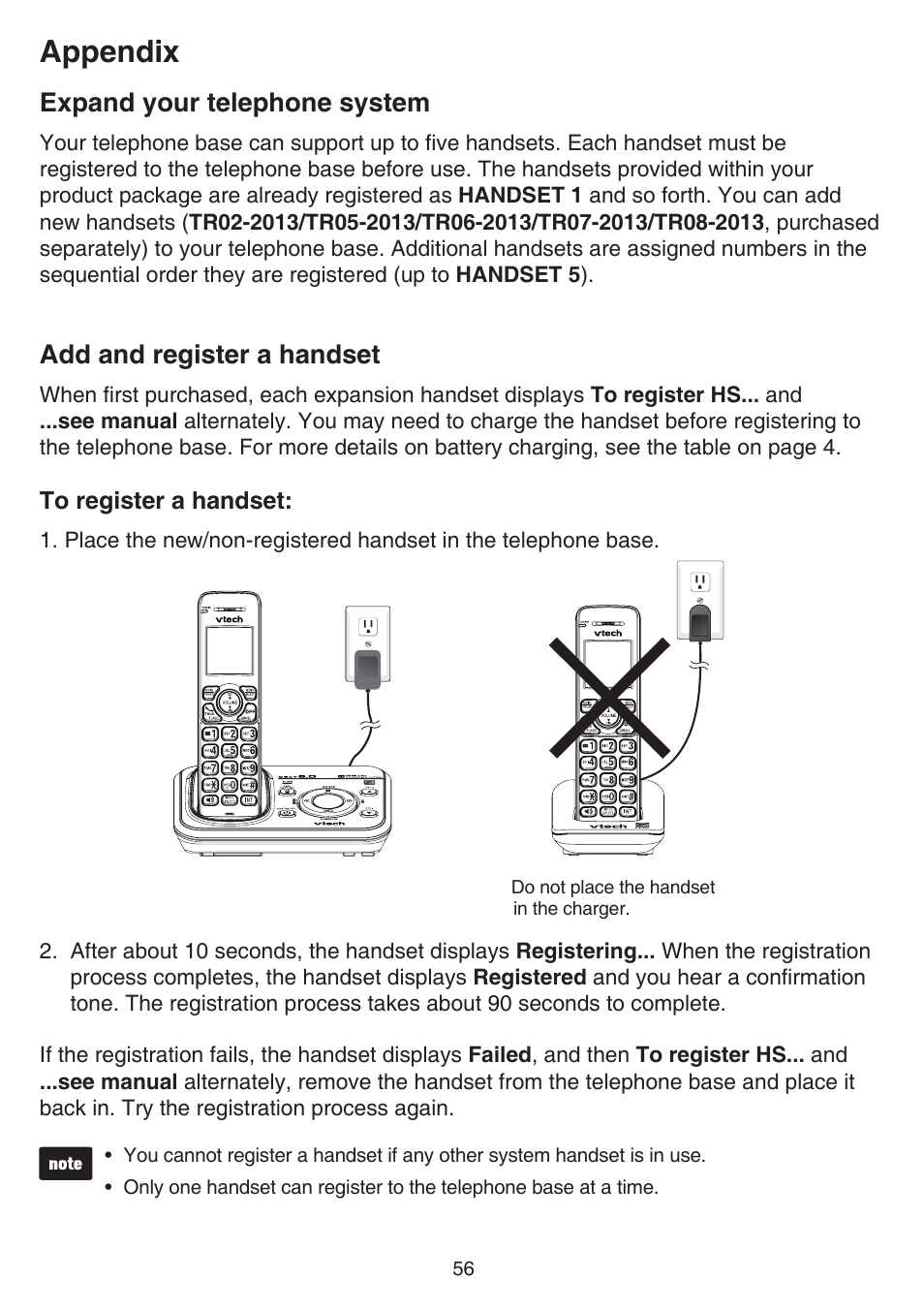 Appendix, Expand your telephone system, Add and register a handset | VTech TR27-2013 Manual User Manual | Page 60 / 84