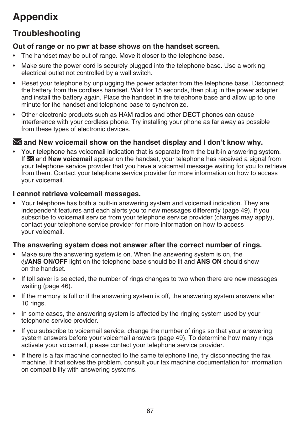 Appendix, Troubleshooting | VTech TR27-2013 Manual User Manual | Page 71 / 84