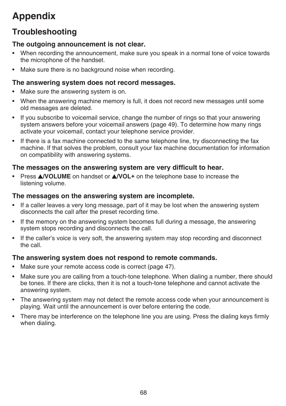 Appendix, Troubleshooting | VTech TR27-2013 Manual User Manual | Page 72 / 84