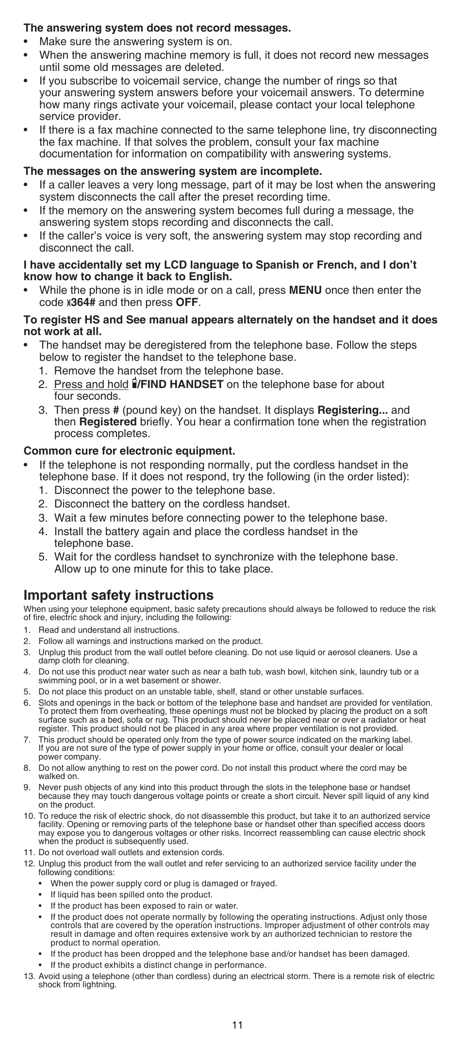 Important safety instructions | VTech FS6224_-2-21-3 Abridged manual User Manual | Page 11 / 14