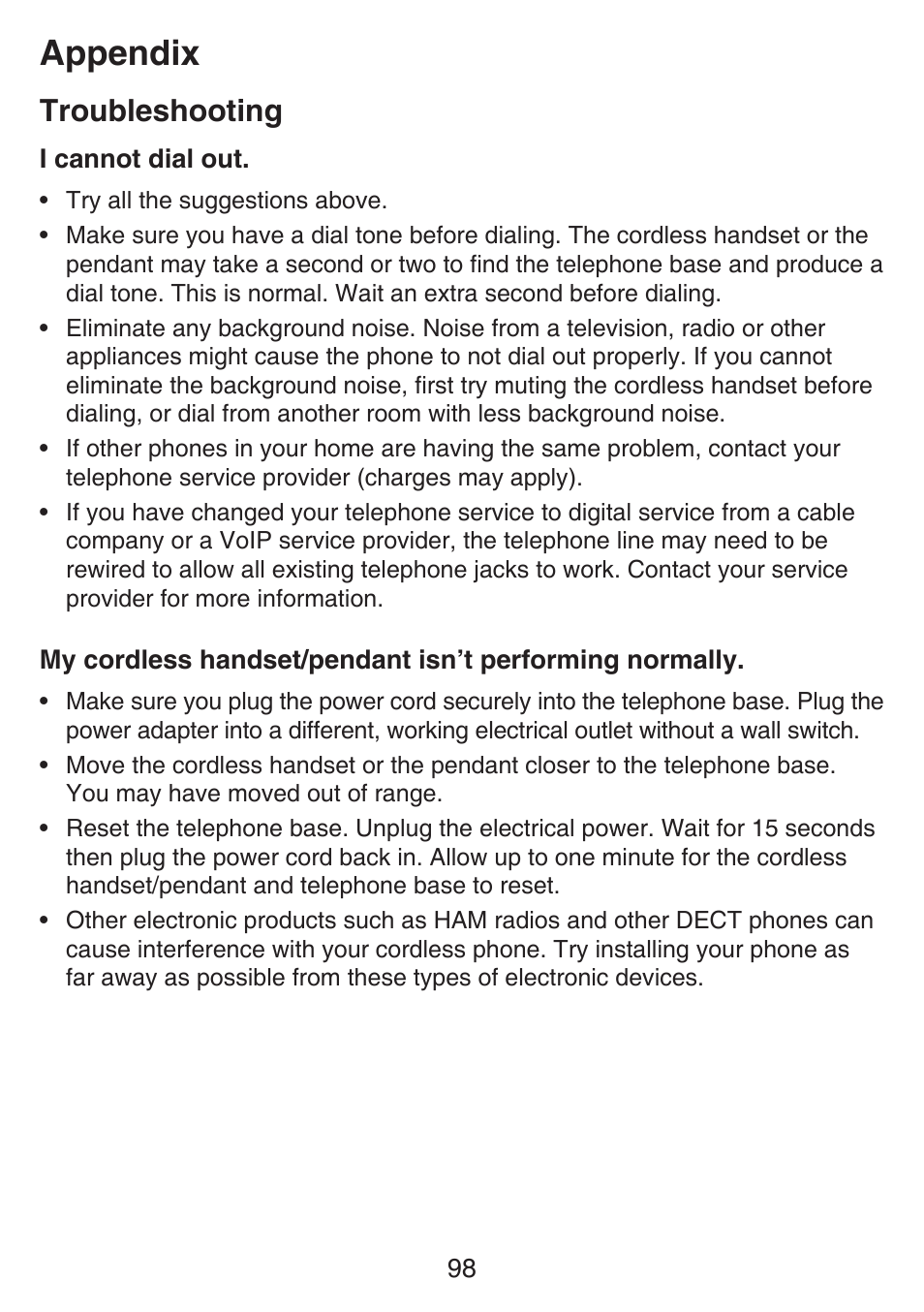 Appendix, Troubleshooting | VTech SN6187 Manual User Manual | Page 104 / 127