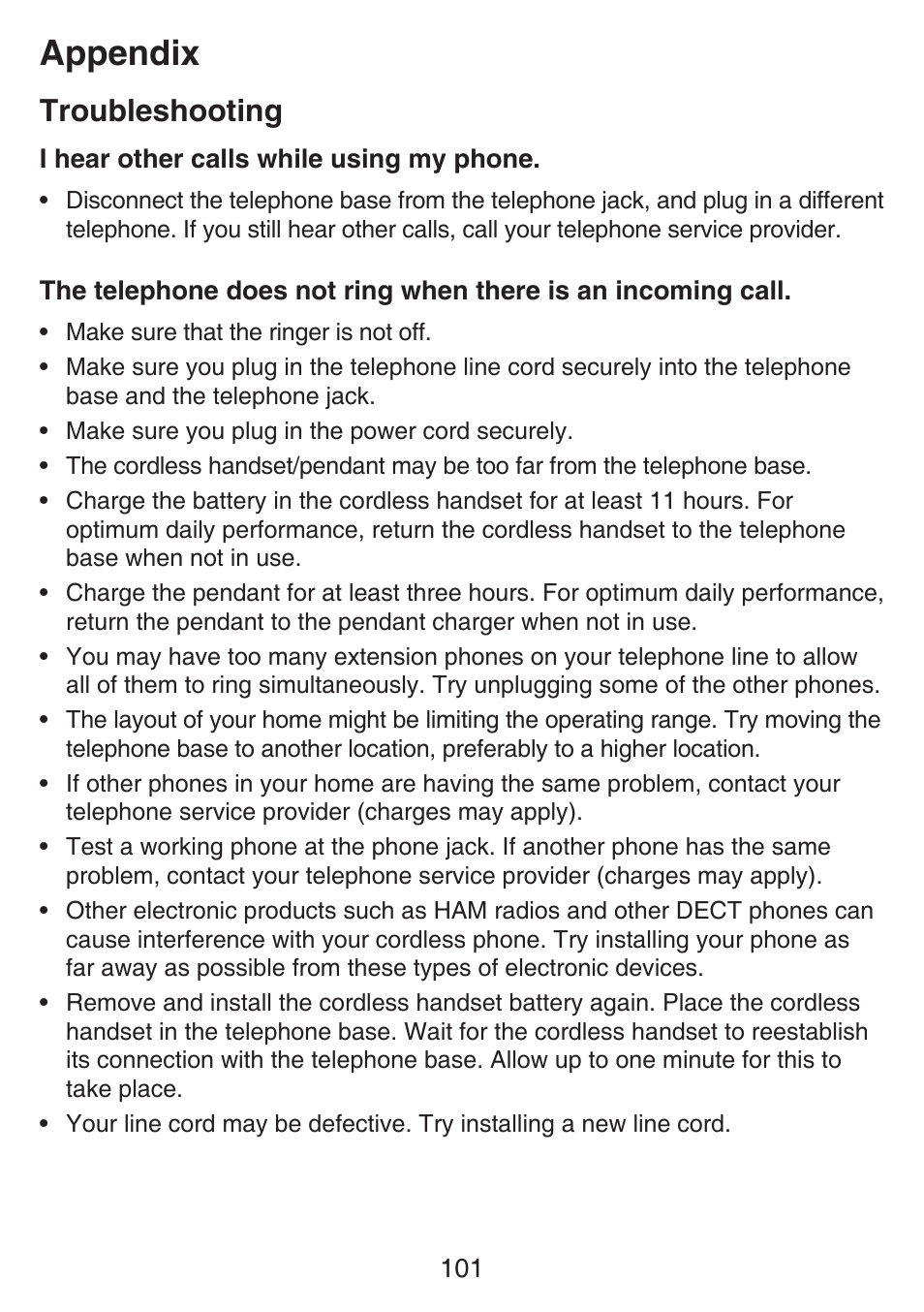 Appendix, Troubleshooting | VTech SN6187 Manual User Manual | Page 107 / 127