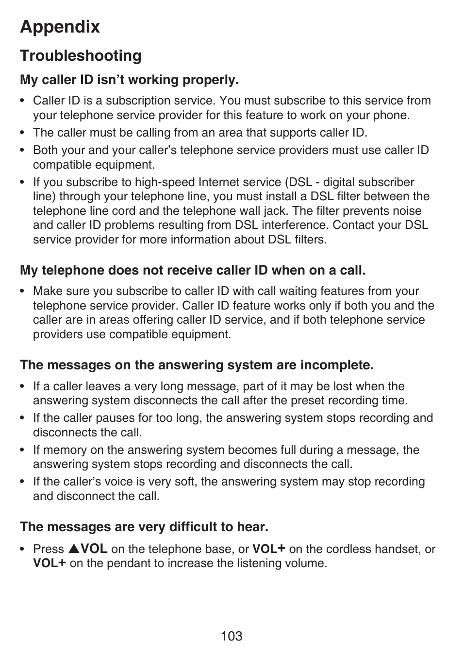 Appendix, Troubleshooting | VTech SN6187 Manual User Manual | Page 109 / 127