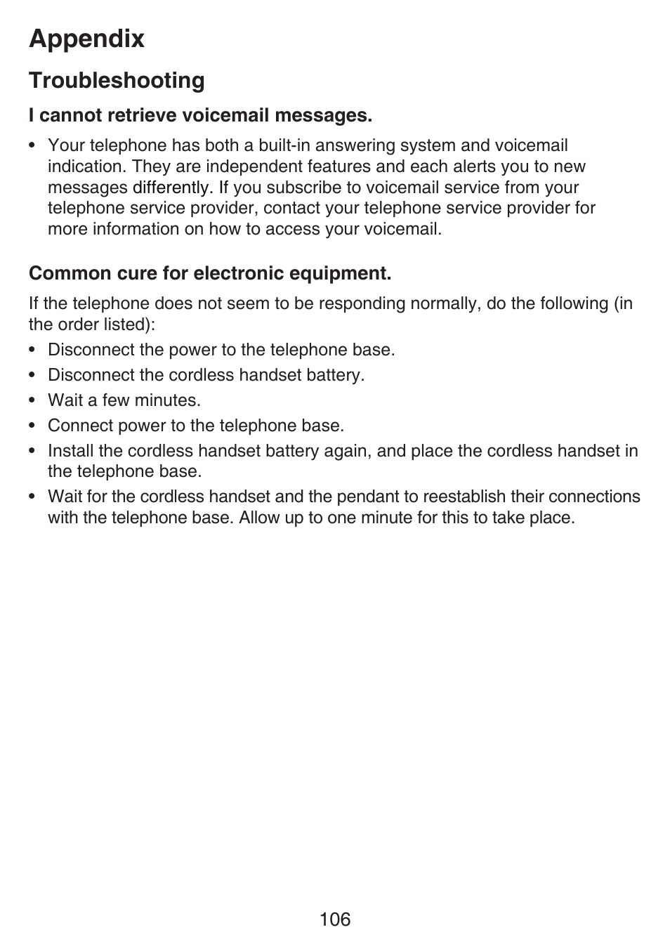 Appendix, Troubleshooting | VTech SN6187 Manual User Manual | Page 112 / 127