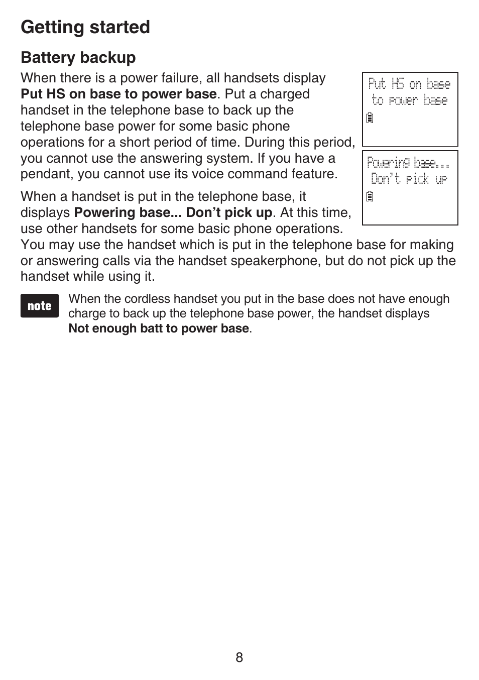 Battery backup, Getting started | VTech SN6187 Manual User Manual | Page 14 / 127