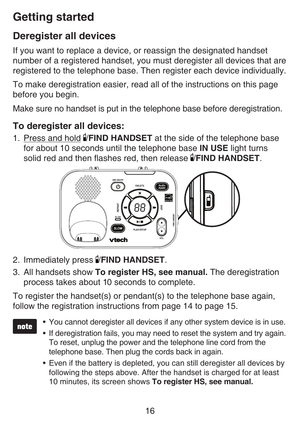 Deregister all devices, Getting started | VTech SN6187 Manual User Manual | Page 22 / 127