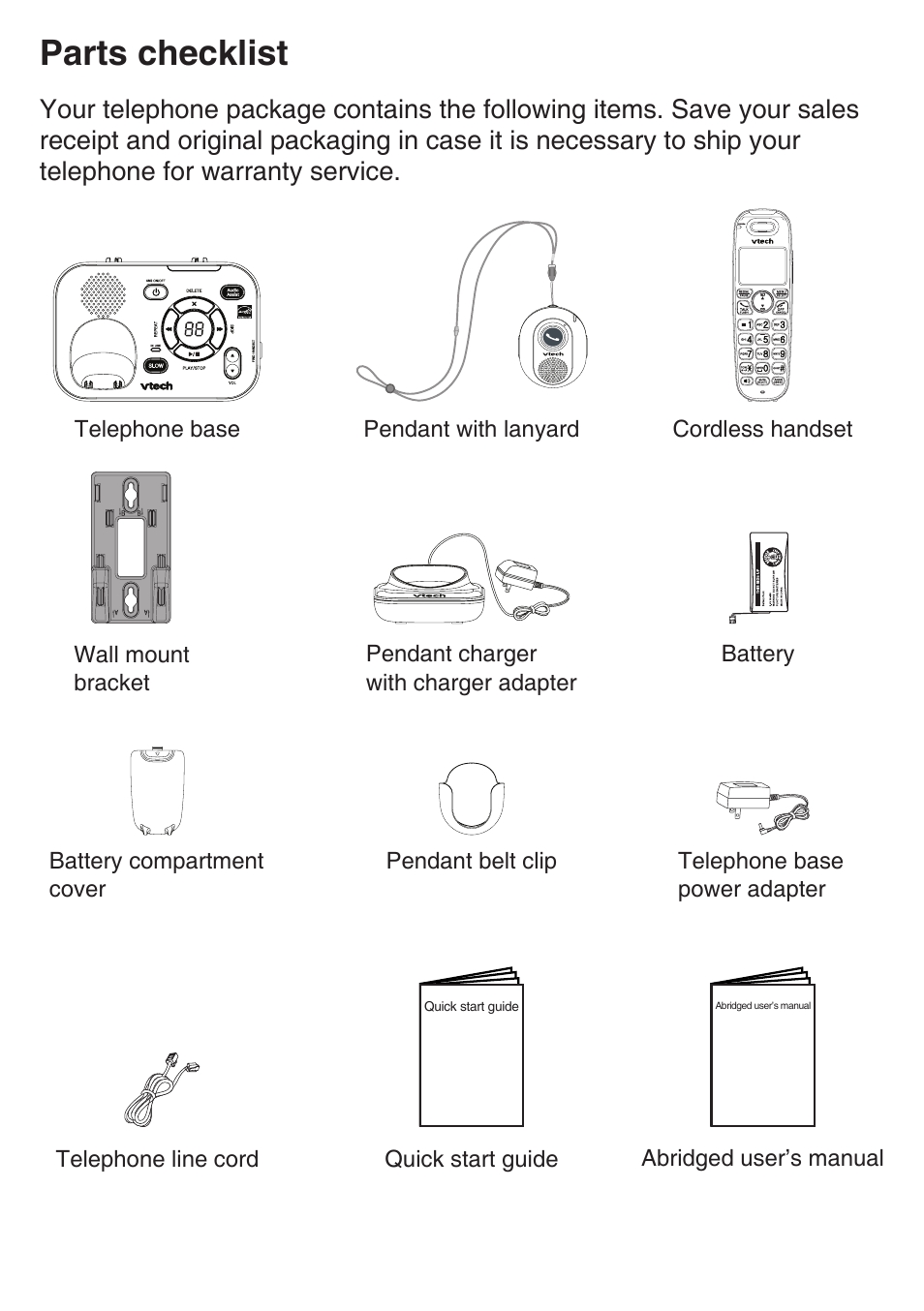 Parts checklist | VTech SN6187 Manual User Manual | Page 3 / 127