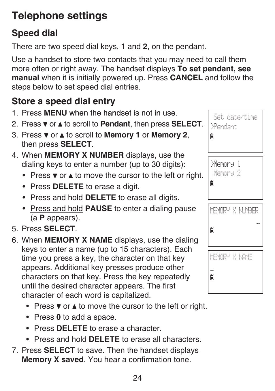 Speed dial, Store a speed dial entry, Speed dial store a speed dial entry | Telephone settings | VTech SN6187 Manual User Manual | Page 30 / 127