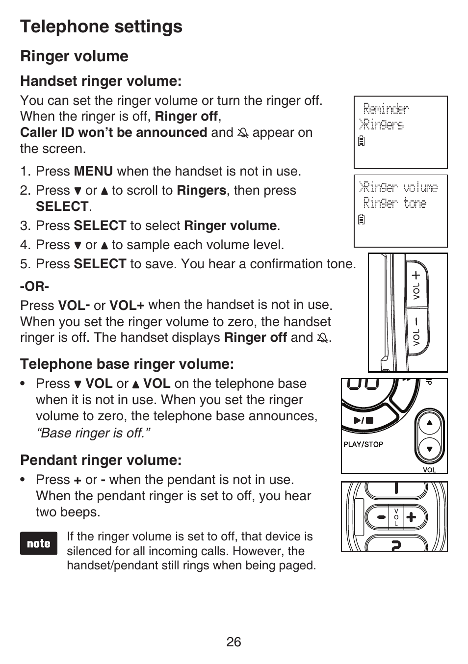 Ringer volume, Telephone settings | VTech SN6187 Manual User Manual | Page 32 / 127