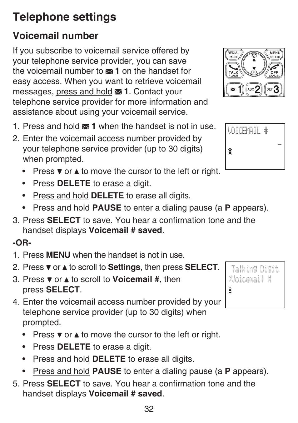 Voicemail number, Telephone settings | VTech SN6187 Manual User Manual | Page 38 / 127