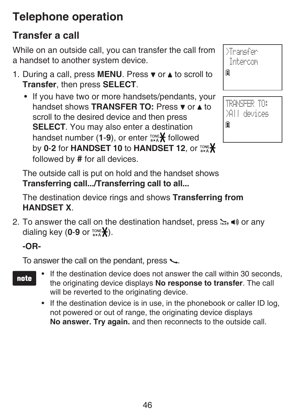 Transfer a call, Telephone operation | VTech SN6187 Manual User Manual | Page 52 / 127