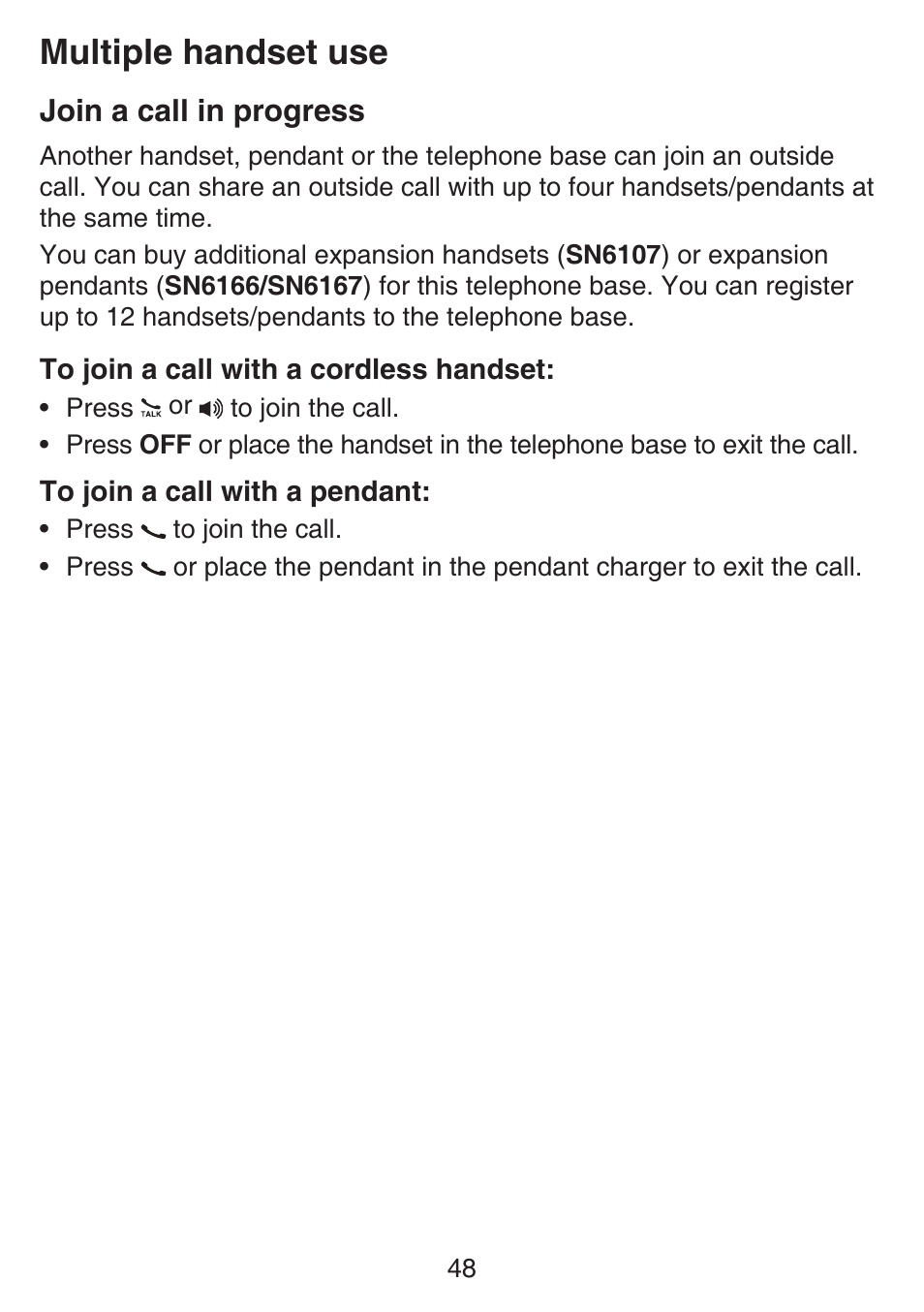 Multiple handset use, Join a call in progress | VTech SN6187 Manual User Manual | Page 54 / 127