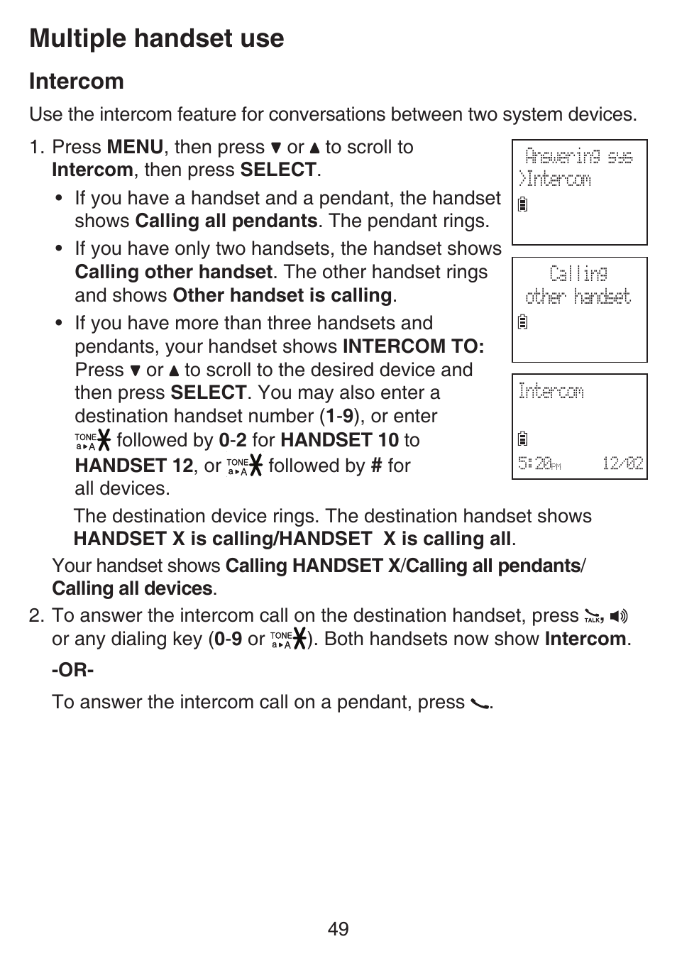 Intercom, Multiple handset use | VTech SN6187 Manual User Manual | Page 55 / 127