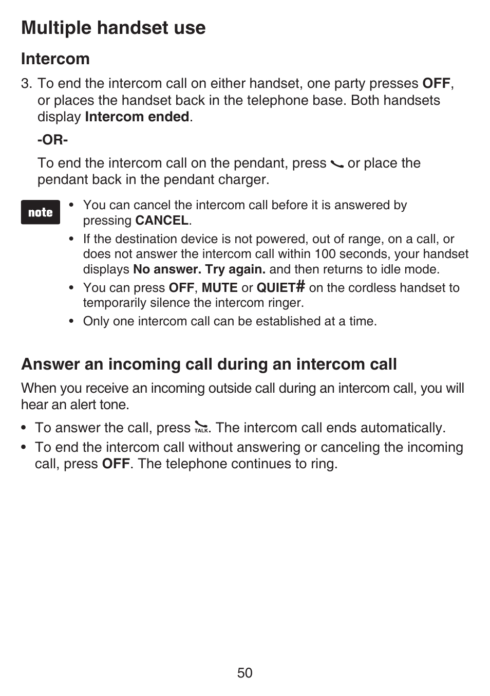 How caller id works, Answer an incoming call during an intercom call, Answer an incoming call during | An intercom call, Multiple handset use, Intercom | VTech SN6187 Manual User Manual | Page 56 / 127