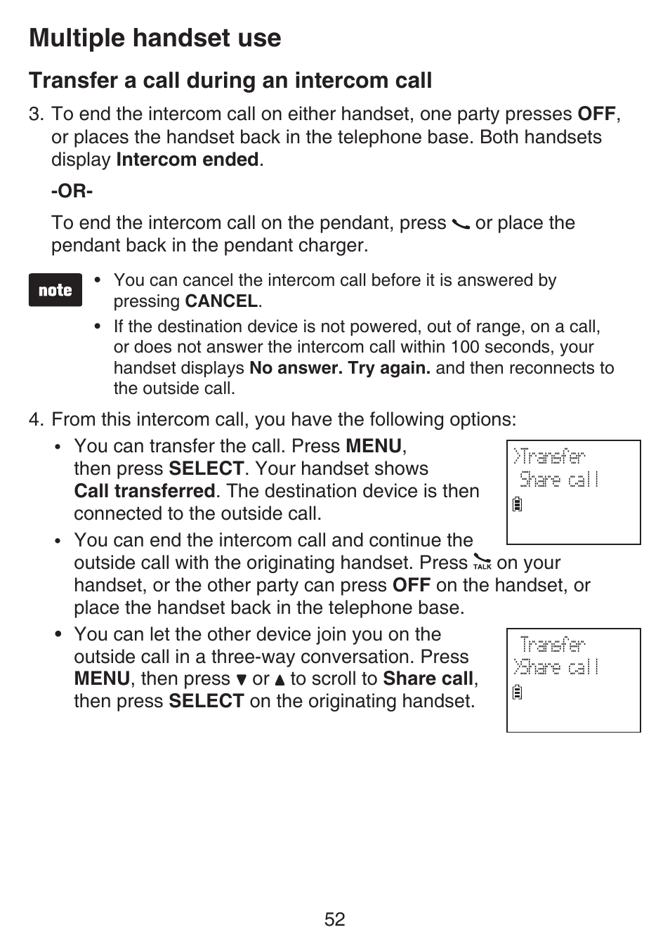 Multiple handset use, Transfer a call during an intercom call | VTech SN6187 Manual User Manual | Page 58 / 127