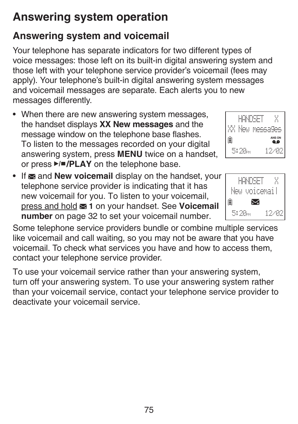 Answering system operation, Answering system and voicemail, Answering system | Operation, Answering system and, Voicemail | VTech SN6187 Manual User Manual | Page 81 / 127