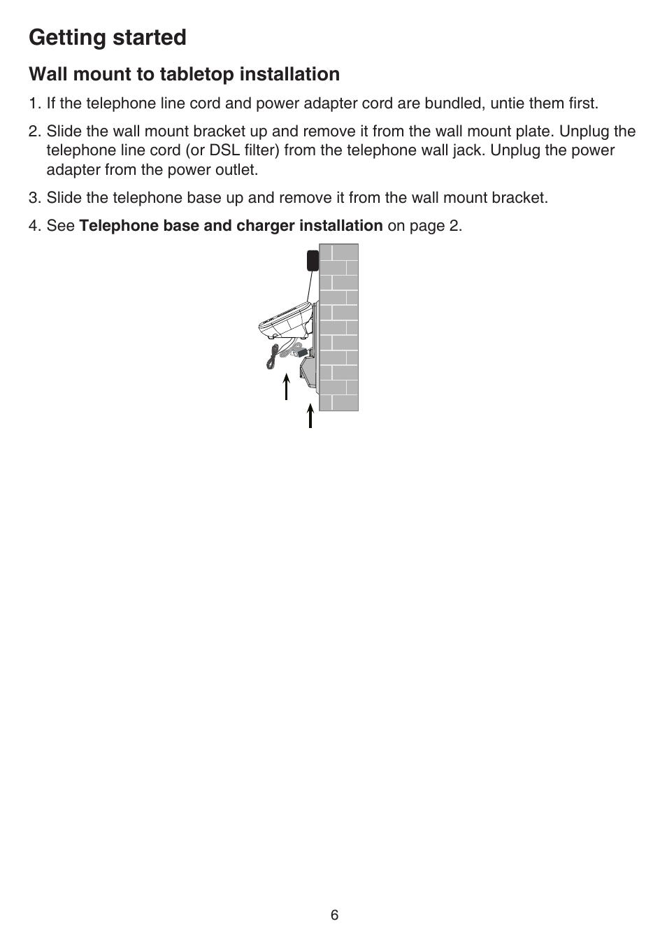 Getting started, Wall mount to tabletop installation | VTech CS6519-2 Manual User Manual | Page 10 / 68