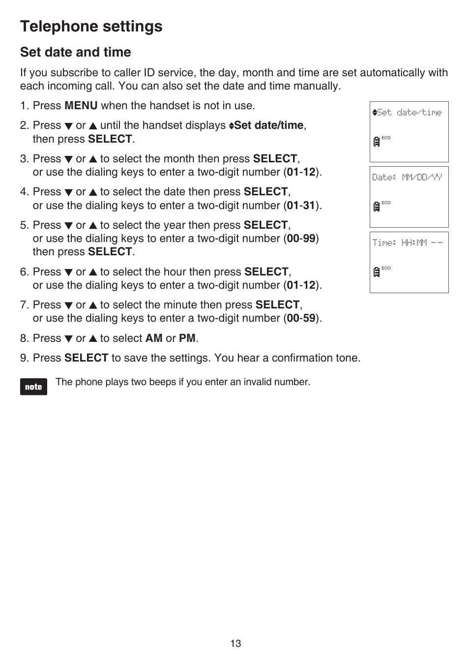 Set date and time, Telephone settings | VTech CS6519-2 Manual User Manual | Page 17 / 68