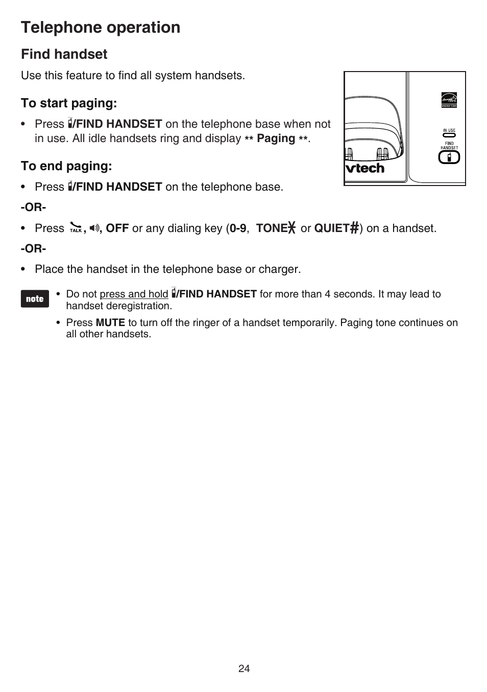 Find handset, Telephone operation | VTech CS6519-2 Manual User Manual | Page 28 / 68