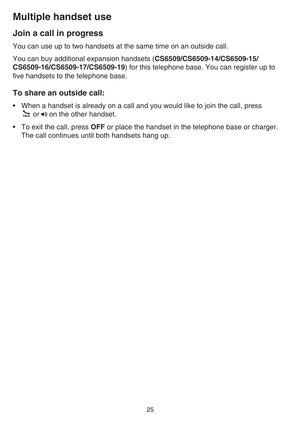 Multiple handset use, Join a call in progress | VTech CS6519-2 Manual User Manual | Page 29 / 68