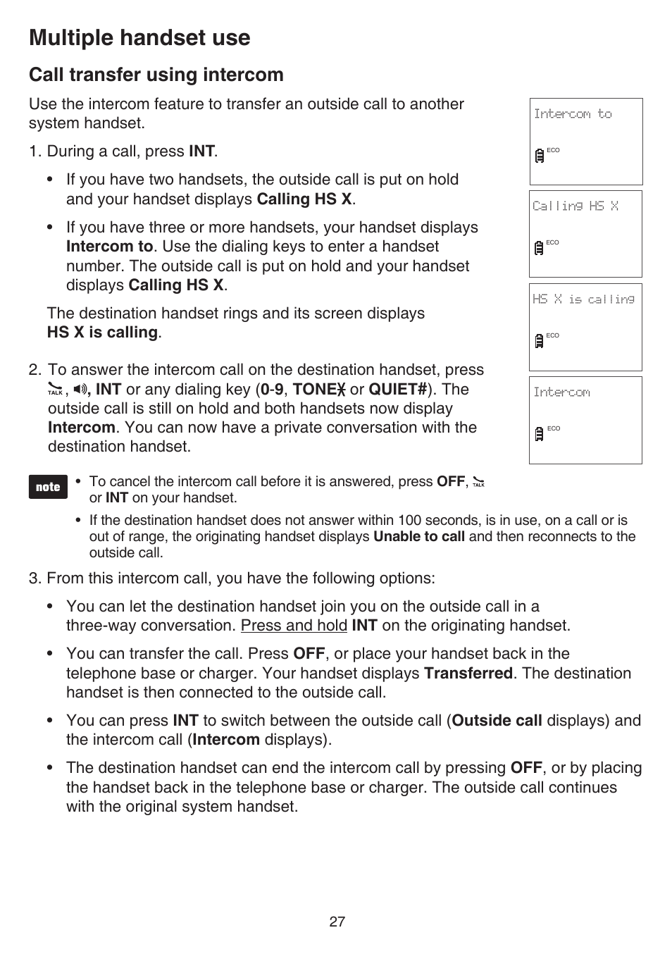 Call transfer using intercom, Multiple handset use | VTech CS6519-2 Manual User Manual | Page 31 / 68