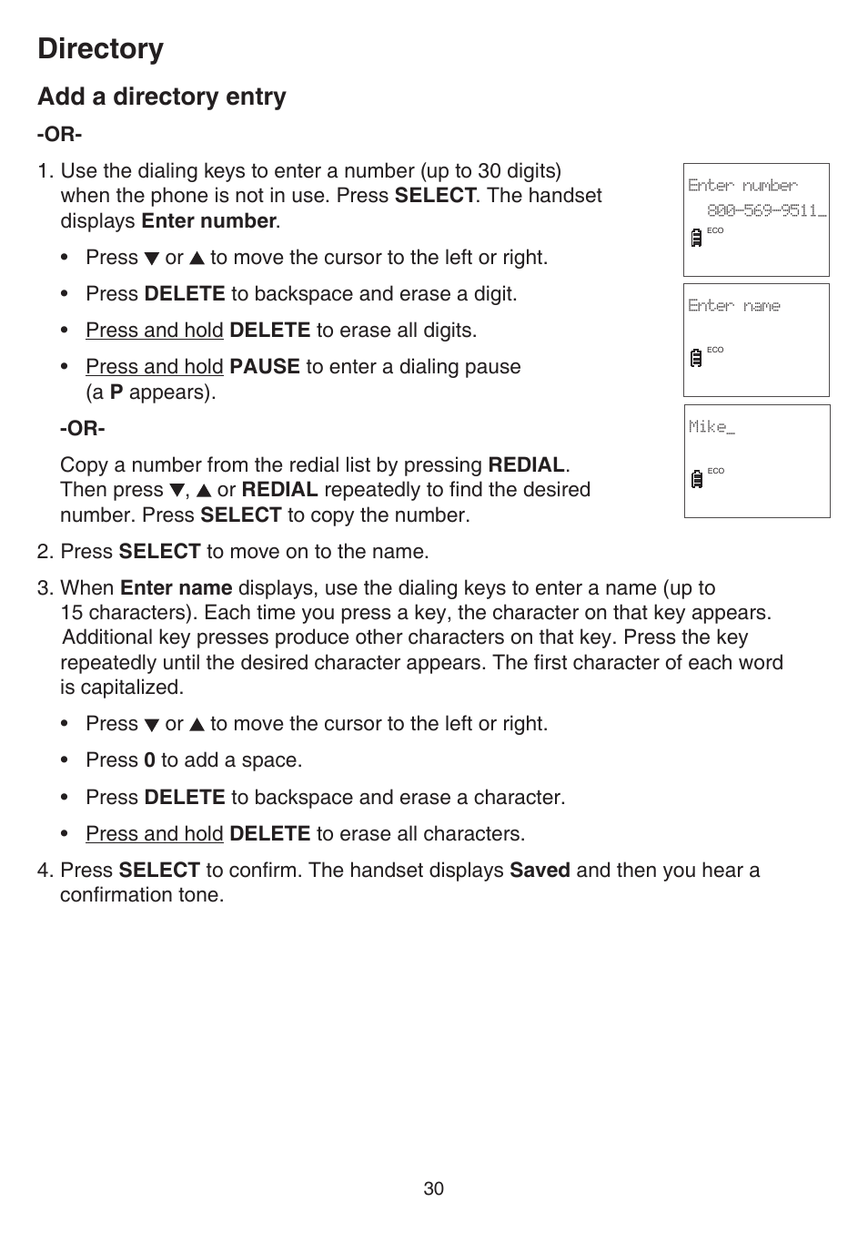 Directory, Add a directory entry | VTech CS6519-2 Manual User Manual | Page 34 / 68