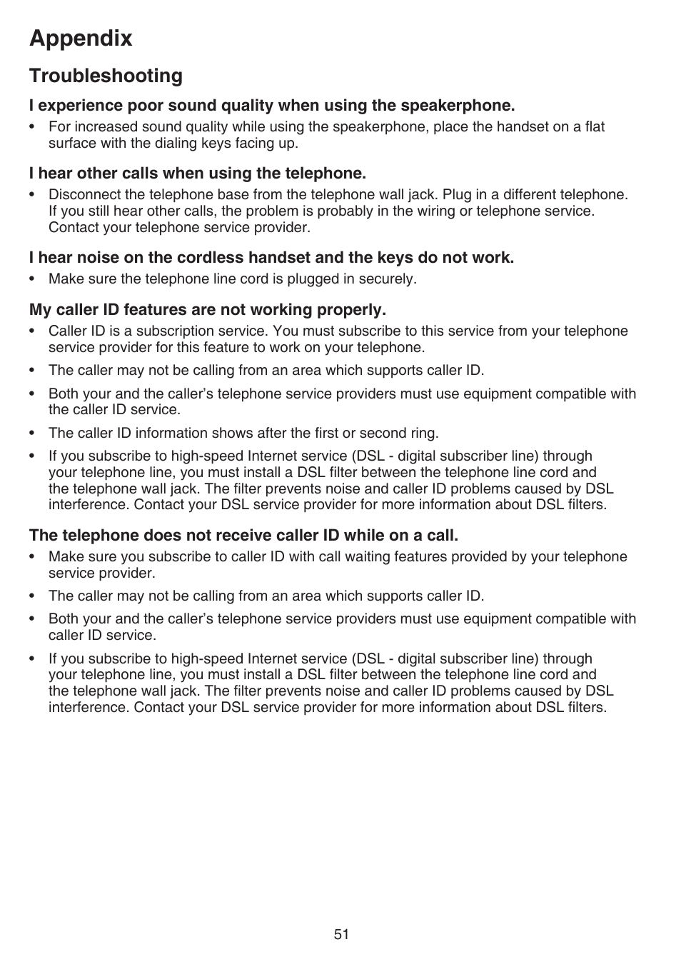 Appendix, Troubleshooting | VTech CS6519-2 Manual User Manual | Page 55 / 68