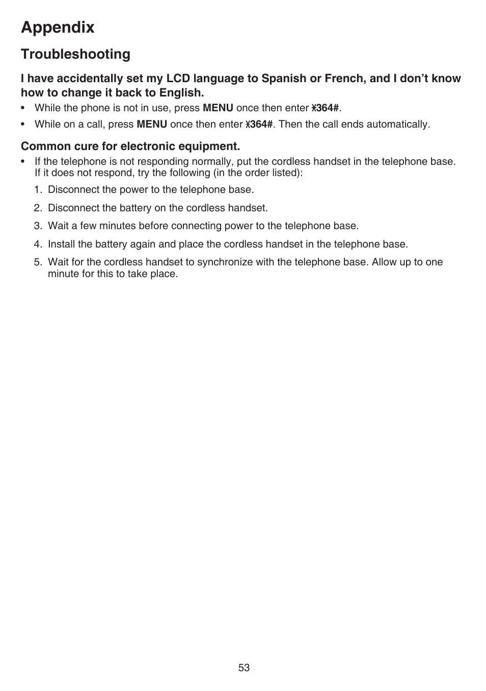 Appendix, Troubleshooting | VTech CS6519-2 Manual User Manual | Page 57 / 68