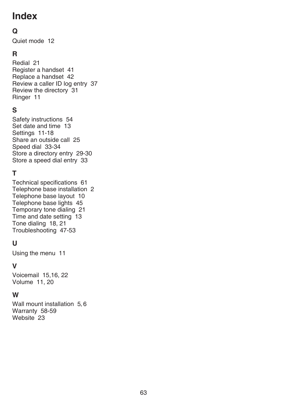 Index | VTech CS6519-2 Manual User Manual | Page 67 / 68