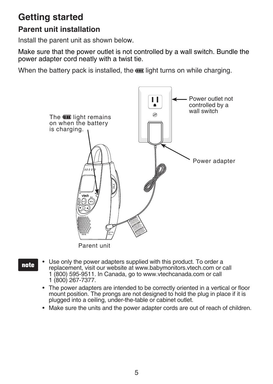 Parent unit installation, Getting started | VTech DM221-2 Manual User Manual | Page 12 / 39