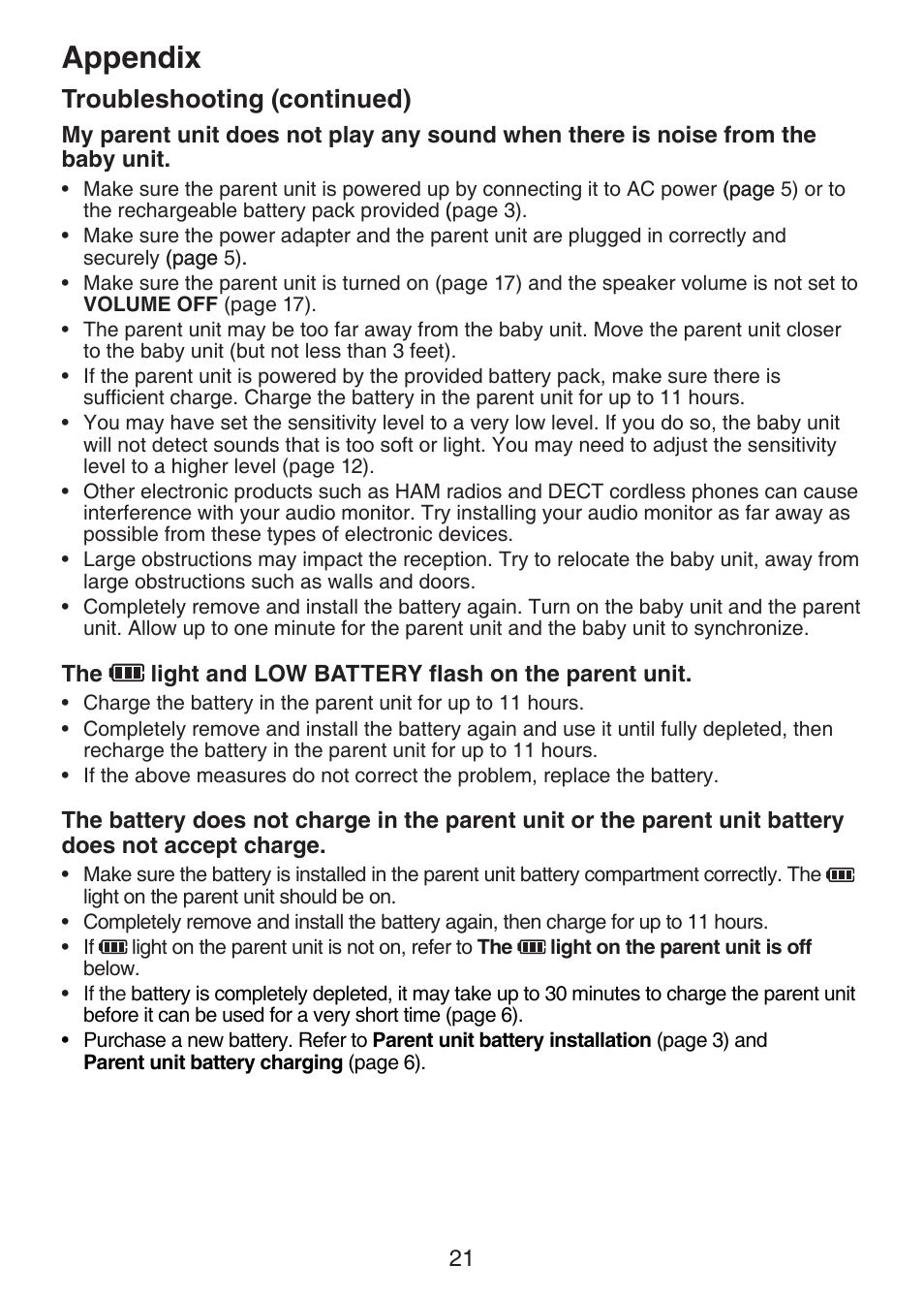 Appendix, Troubleshooting (continued) | VTech DM221-2 Manual User Manual | Page 28 / 39