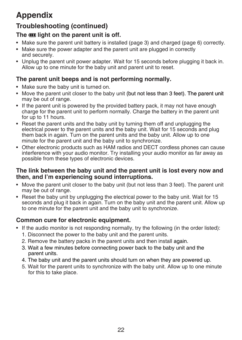 Appendix, Troubleshooting (continued) | VTech DM221-2 Manual User Manual | Page 29 / 39