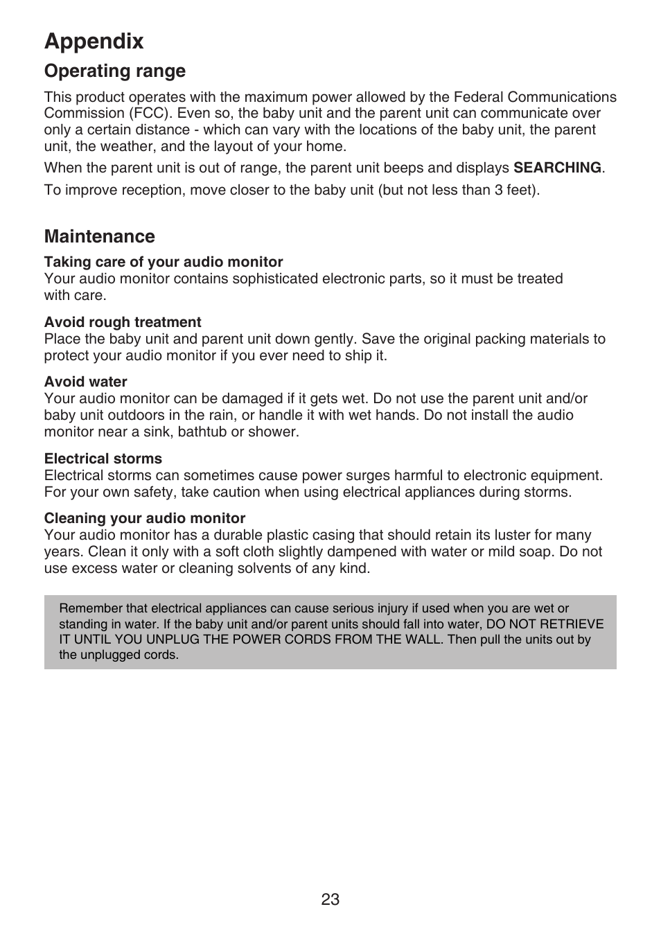 Operating range, Maintenance, Appendix | VTech DM221-2 Manual User Manual | Page 30 / 39