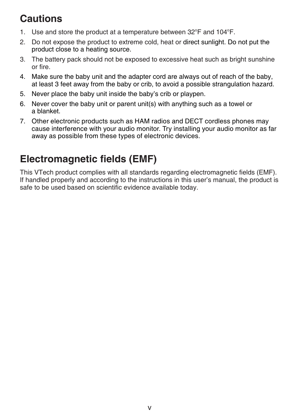 Cautions, Electromagnetic fields (emf) | VTech DM221-2 Manual User Manual | Page 6 / 39
